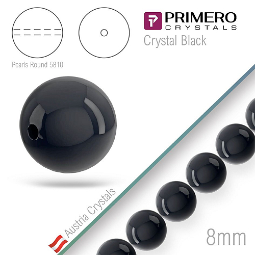 Korálky PRIMERO Crystals 5810. Barva Crystal Black. Velikost 8mm
