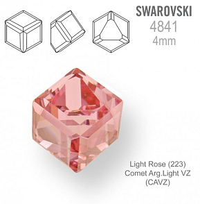 SWAROVSKI 4841 Angled Cube (zkosená kostka) barva Light Rose (223) Comet Arg.Light VZ (CAVZ) velikost 4mm.