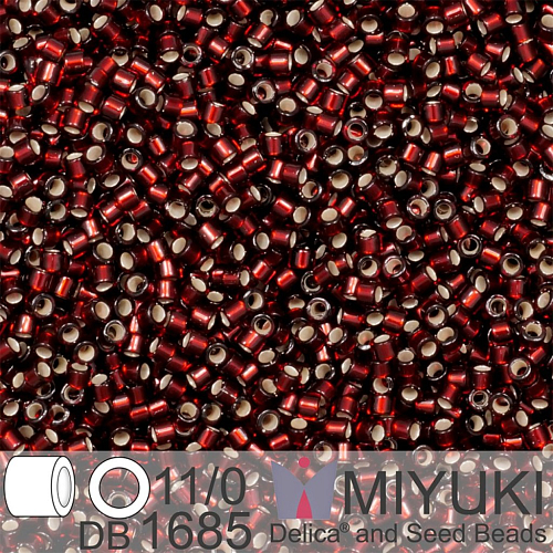 Korálky Miyuki Delica 11/0. Barva Silverlined Glazed Dark Cranberry DB1685. Balení 5g.