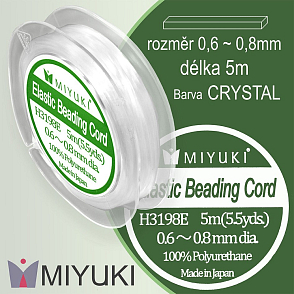 Miyuki elastická POLYURETANOVÁ nit 0,6~0,8mm. Barva Crystal (mléčná). Balení 5m (5,5yds).