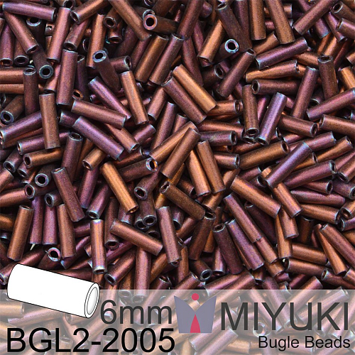 Korálky Miyuki Bugle Bead 6mm. Barva BGL2-2005 Metallic Dark Raspberry Iris. Balení 5g.