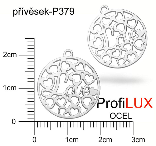 Přívěsek Chirurgická Ocel ozn-P379 MEDAILON s nápisem LOVE velikost pr.20mm tl.1.0mm. Řada přívěsků ProfiLUX. 