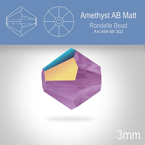 PRECIOSA Bicone (sluníčko) velikost 3mm. Barva AMETHYST AB MATT. Balení 40ks