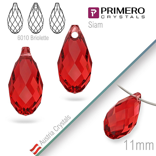 Přívěsky PRIMERO Crystals . Tvar 6010 Briolette. Barva Siam. Velikost 11mm