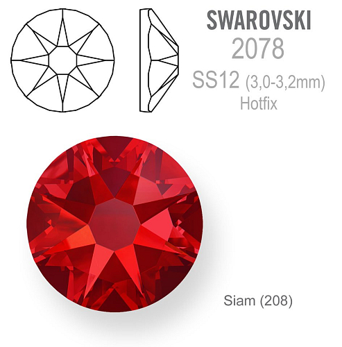 SWAROVSKI xirius rose HOT-FIX velikost SS12 barva Siam (208)