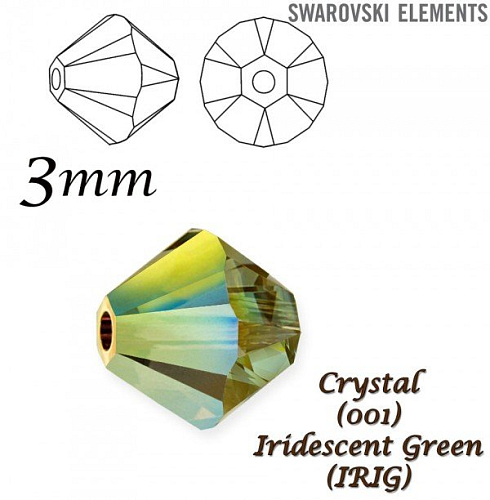 SWAROVSKI  XILION BEAD  5328 barva Crystal  Iridescent Green velikost 3mm. Balení 20Ks. 