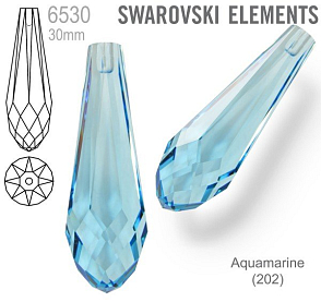 SWAROVSKI 6530 Pure Drop Pendant velikost 30mm. Barva Aquamarine 