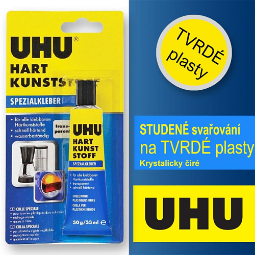 Lepidlo UHU HART kunststoff. Speciální lepidlo pro studené svařování TVRDÉ plasty. Balení 30g.