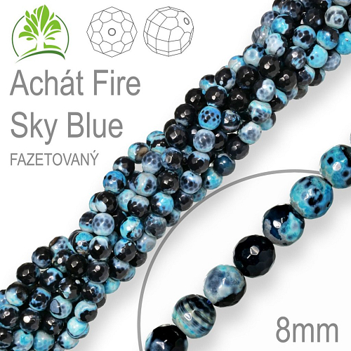 Korálky z minerálů  Achát Fire Sky Blue fazetovaný. Velikost pr.8mm. Balení 10Ks.