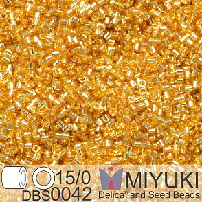 Korálky Miyuki Delica 15/0. Barva DBS 0042 Silverlined Gold. Balení 2g.
