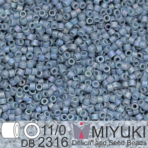 Korálky Miyuki Delica 11/0. Barva Matte Opaque Glazed Moody Blue AB DB2316. Balení 5g.