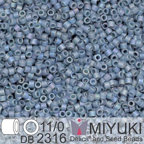 Korálky Miyuki Delica 11/0. Barva Matte Opaque Glazed Moody Blue AB DB2316. Balení 5g.