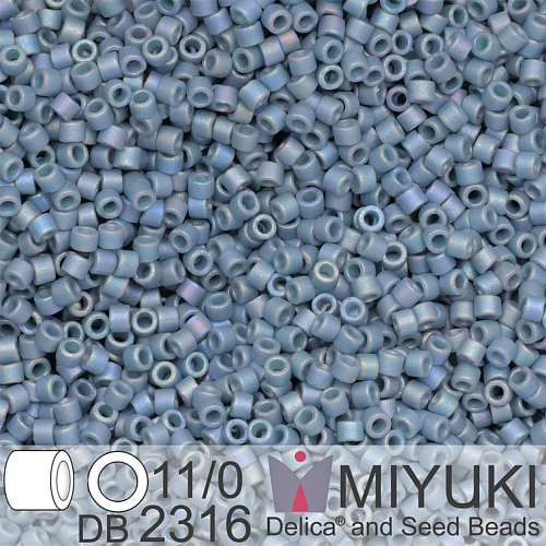 Korálky Miyuki Delica 11/0. Barva Matte Opaque Glazed Moody Blue AB DB2316. Balení 5g.