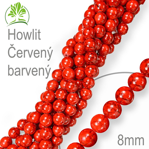 Korálky z minerálů Magnezit (Howlit)  Červený barvený. Velikost pr.8mm. Balení 10Ks.
