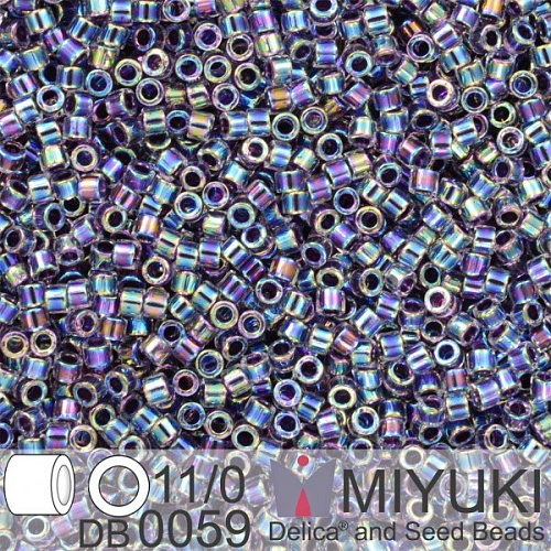 Korálky Miyuki Delica 11/0. Barva Amethyst Lined Crystal AB  DB0059. Balení 5g.
