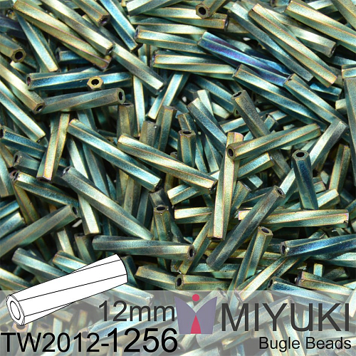 Korálky Miyuki Twisted Bugle 12mm. Barva TW2012-1256 Matte Metallic Patina Iris.  Balení 10g.