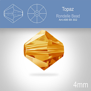 PRECIOSA Bicone MC BEAD (sluníčko) velikost 4mm. Barva TOPAZ. Balení 30ks .