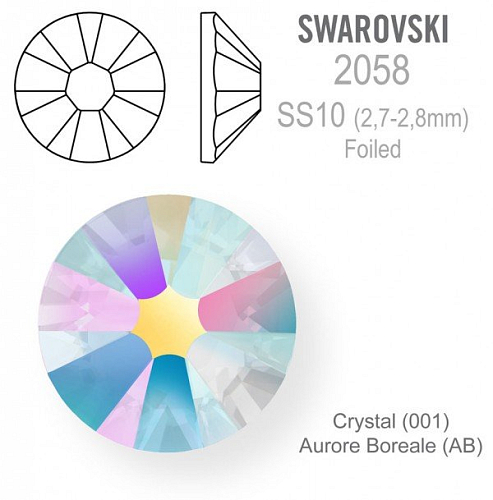 SWAROVSKI 2058 XILION Rose FOILED velikost SS10 barva Crystal Aurore Boreale 