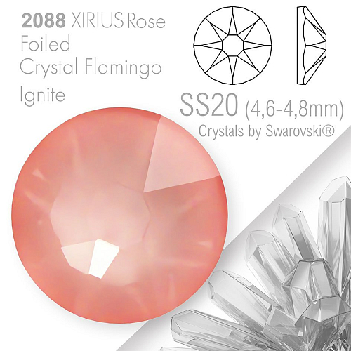 SWAROVSKI  XIRIUS Rose 2088 Foiled. Barva Crystal Flamingo Ignite velikost SS20 (4,6-4,8mm). Balení 15Ks.