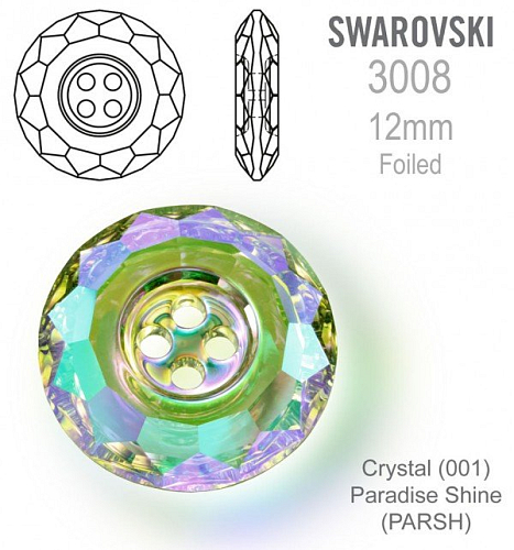 Swarovski 3008 Classic CB (4 Holes) velikost 12mm. Barva Crystal Paradise Shine 