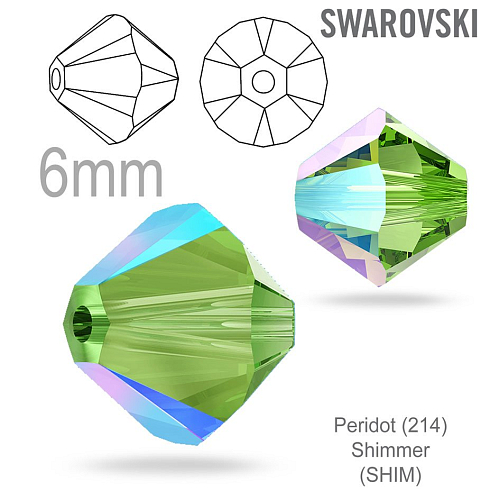 Swarovski 5328 XILION Bead barva Peridot (214) Shimmer (SHIM) velikost 6mm. Balení 10Ks