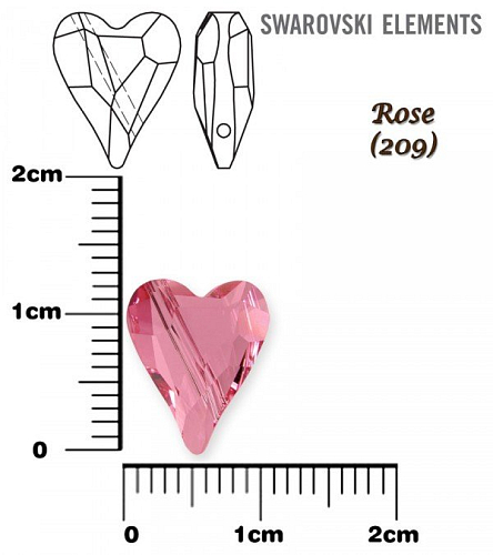 SWAROVSKI KORÁLKY 5743 Heart Bead barva ROSE velikost 12mm.