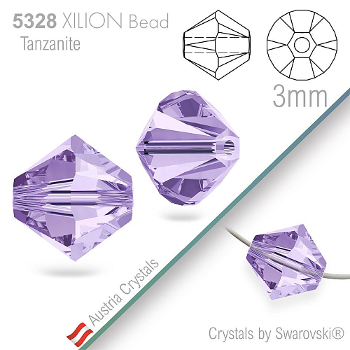 SWAROVSKI  XILION Bead  5328 barva Tanzanite velikost 3mm. Balení 25Ks