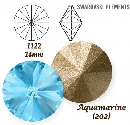 SWAROVSKI ELEMENTS RIVOLI 1122 barva AQUAMARINE (202) velikost 14mm. 