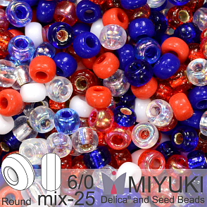 Korálky Miyuki MIX Round 6/0. Barva 25 Fourth of July. Balení 5g