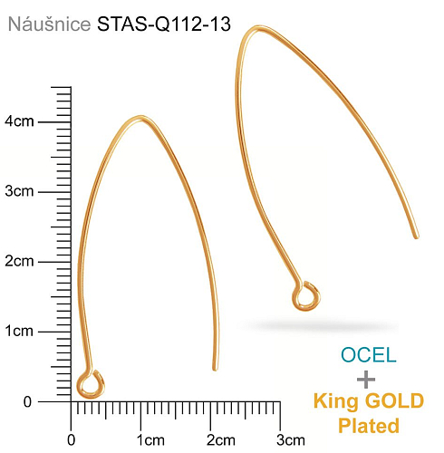Náušnice drátěná s očkem Chirurgická ocel STAS Q112-13. Barva King GOLD plated.
