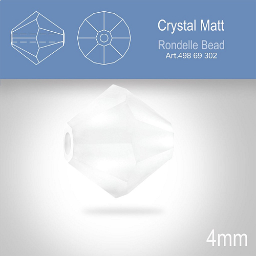 PRECIOSA Bicone MC BEAD (sluníčko) velikost 4mm. Barva CRYSTAL Matt. Balení 30ks .