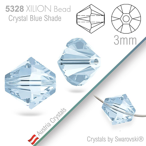 SWAROVSKI  XILION Bead  5328 barva  Crystal Blue Shade velikost 3mm. Balení 25Ks