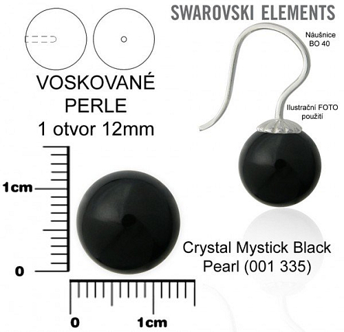 SWAROVSKI 5818 Voskované Perle 1otvor barva CRYSTAL MYSTIC BLACK PEARL velikost 12mm.