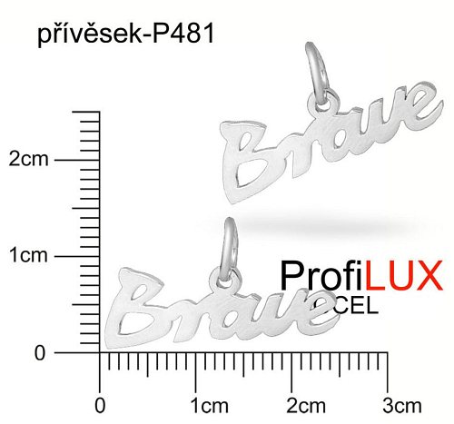Přívěsek Chirurgická Ocel ozn-P481 nápis BRAVE s očkem velikost 24x13mm tl.1.2mm. Řada přívěsků ProfiLUX. 