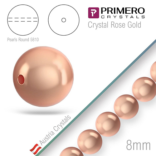 Korálky PRIMERO Crystals 5810. Barva Crystal Rose Gold. Velikost 8mm