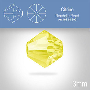 PRECIOSA Bicone (sluníčko) velikost 3mm. Barva CITRINE. Balení 40ks