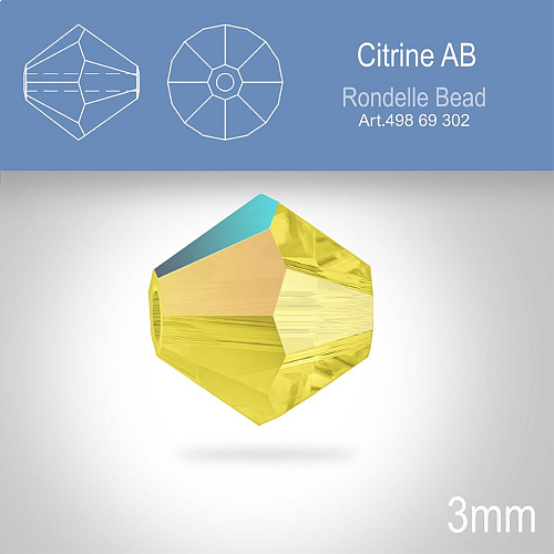 PRECIOSA Bicone MC BEAD (sluníčko) velikost 3mm. Barva CITRINE  AB. Balení 40ks .