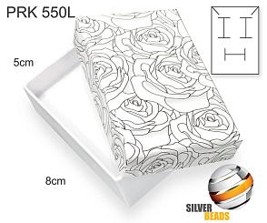 Krabička na šperky. Materiál papír . Ozn. PRK 550L. Velikost 5x8cm. Barva Bílá s kresbou růží.