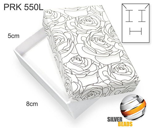 Krabička na šperky. Materiál papír . Ozn. PRK 550L. Velikost 5x8cm. Barva Bílá s kresbou růží.