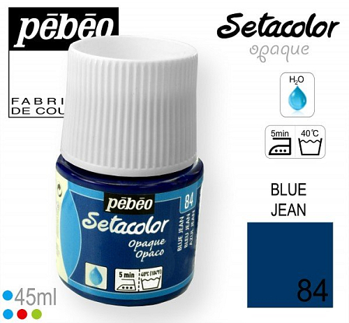 Barva na Textil SETACOLOR OPAQUE Pebeo. barva č. 84 BLUE JEAN. Balení 45ml.