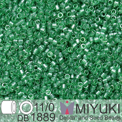 Korálky Miyuki Delica 11/0. Barva Tr Green Luster  DB1889. Balení 5g.