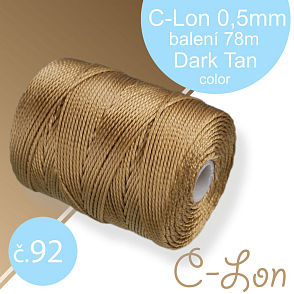 Nylonová nit C-Lon pevná korálková nit. Barva 92 Dark Tan. Síla nitě 0,5mm. Balení 78m na cívce.