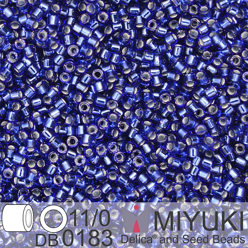 Korálky Miyuki Delica 11/0. Barva Silverlined Royal Blue  DB0183. Balení 5g
