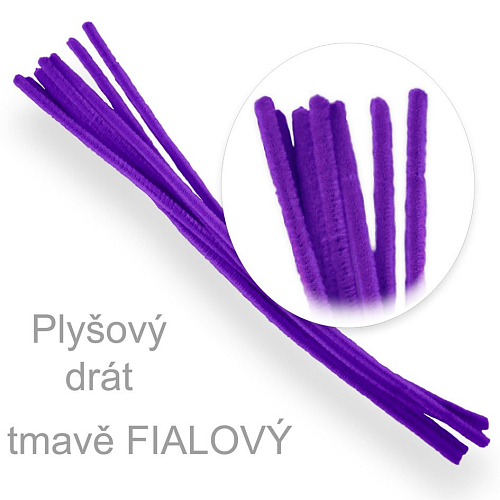 Plyšový (CHLUPATÝ) drát . Barva tmavě FIALOVÝ MK030. Velikost pr.6mm délka 30cm. 