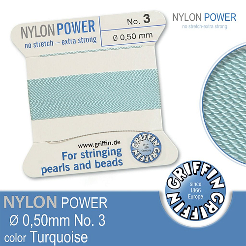 NYLON Power velmi pevná nit GRIFFIN síla nitě 0,50mm Barva Turquoise