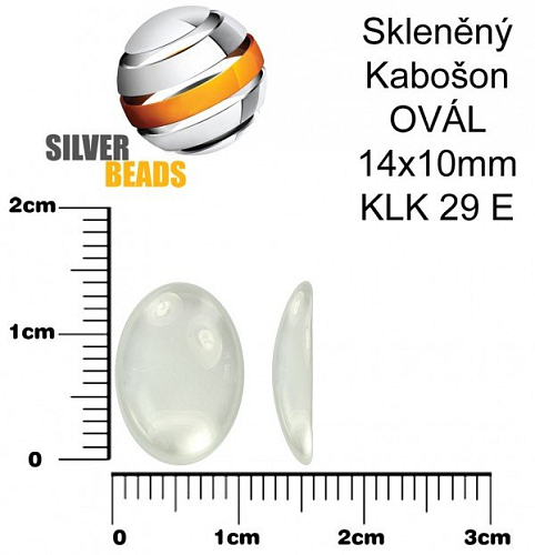 Skleněný KABOŠON velikost OVÁL 14x10mm. Ozn. KLK 29 E