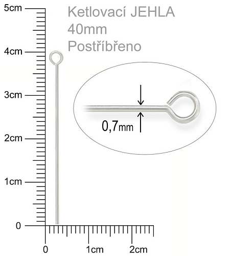 Ketlovací JEHLA  velikost 40mm. Barva stříbrná.