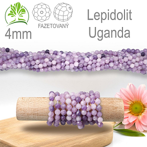 Korálky z minerálů Lepidolit Uganda Fazetovaný přírodní polodrahokam. Velikost pr.4mm. Balení 95Ks