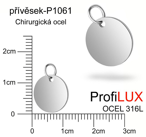 Přívěsek Chirurgická Ocel ozn-P1061 KOLEČKO s kroužkem velikost pr.12mm. Řada přívěsků ProfiLUX
