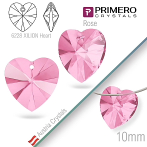 Korálky PRIMERO Crystals. Tvar 6228 XILION Heart. Barva Rose. Velikost 10mm